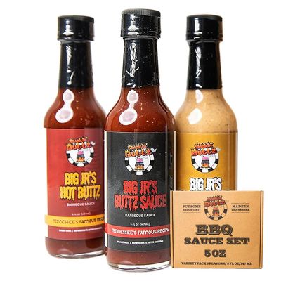 Big Jrs Variety Pack with 3 Flavors - Gourmet Mini (5oz) Bottles with Smokin White, Hot Buttz, Buttz Sauce - Delicious and Versatile Steak Sauce with Rich Texture and Taste