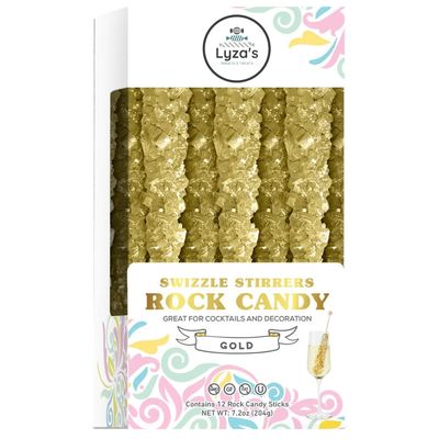 Rock Candy Crystal Swizzle Sticks - 12 ct Candy Box Gift By Lyza&#39;s Sweets &amp; Treats (GOLD)