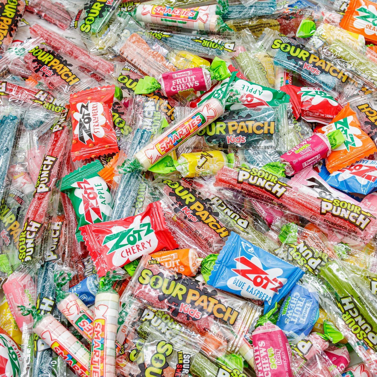 Sour Candy Variety Pack 3 lb - Bulk Bag, Big Mix of 5 Types of Candies, Chews &amp; Gummies &amp; Hard Candy &amp; Fizzy Candy, Individually Wrapped, Fruit Flavored