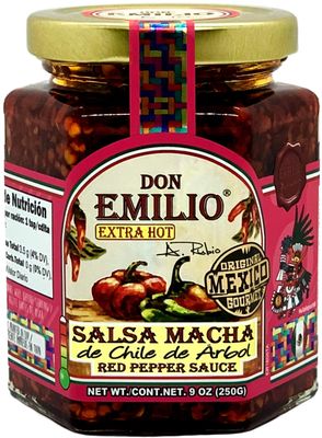 Don Emilio Hot Chili Salsa Macha (9 oz) (Pack of 1) Keto, Vegan Crisp, Tingly Spicy, Savory Red Pepper, Chili