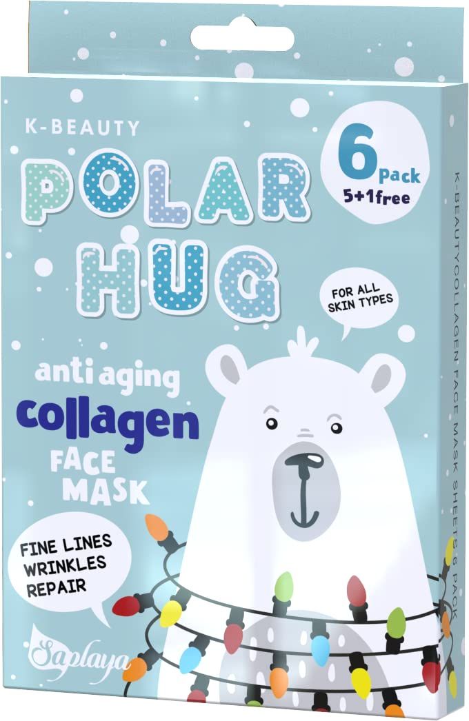 Saplaya K-Beauty Facial Skincare Natural Beauty Multi-Pack Face Sheet Masks Balanced Skin Care Made In South Korea (Polar Hug Anti-Aging Collagen Holiday Pack)