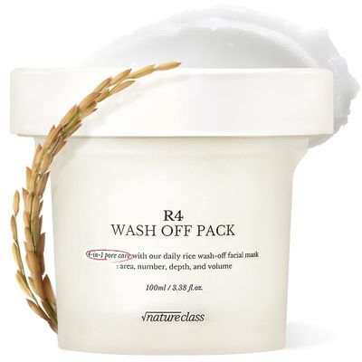 NATURECLASS R4 Rice Wash Off Facial Mask - 4-in-1 Pore Care, Deep Cleansing, Hydrating, Exfoliates, Pore Sebum Clearing, Gentle Exfoliating Korean Skincare 3.38 Fl Oz