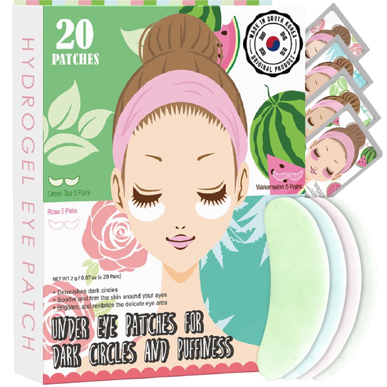 Eye Mask for Puffiness - Under Eye Patches for Dark Circles - Korean Under Eye Mask Patches for Puffy Eyes - Eye Gel Pads Depuffing Eye Brightener, Caffeine, Hydrogel &amp; Collagen (20 Pairs)