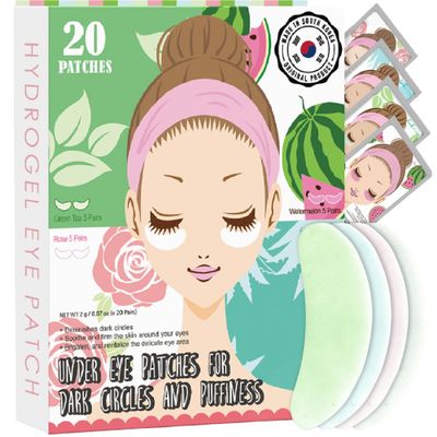 Eye Mask for Puffiness - Under Eye Patches for Dark Circles - Korean Under Eye Mask Patches for Puffy Eyes - Eye Gel Pads Depuffing Eye Brightener, Caffeine, Hydrogel &amp; Collagen (20 Pairs)