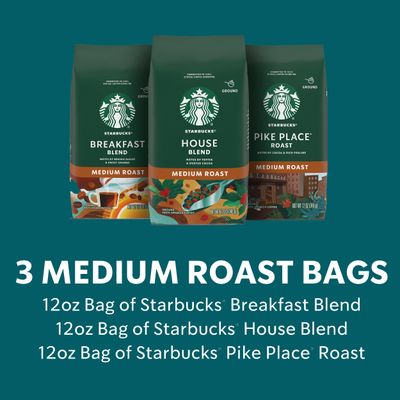 Starbucks Medium Roast Ground Coffee, Variety Pack, 3 bags (12 oz each)