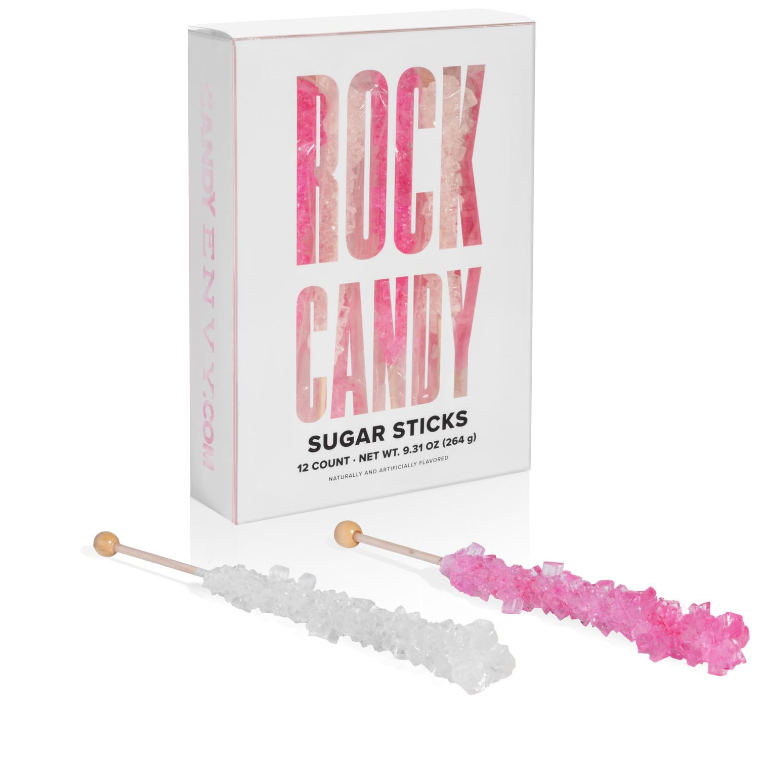 Light Pink and White Rock Candy Sugar Sticks - 12 Individually Wrapped Candy - Cherry &amp; Original Sugar Flavored