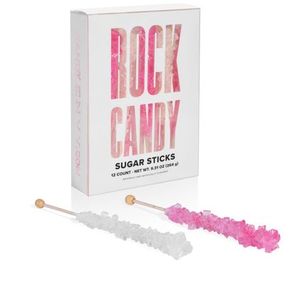 Light Pink and White Rock Candy Sugar Sticks - 12 Individually Wrapped Candy - Cherry &amp; Original Sugar Flavored