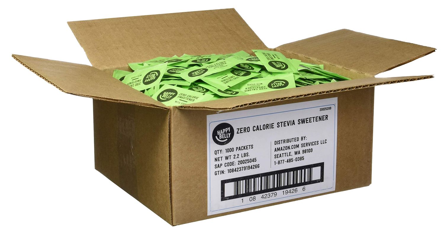 Amazon Brand - Happy Belly Zero Calorie Stevia Sweetener powder Packet, 1000 Count, 2.2 pound (Pack of 1)