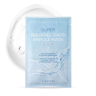 S.NATURE SUPER AQUAGEL OASIS AMPULE MASK Hydrating, Soothing, Blemish Care Hyaluronic Acid, Allantoin Korean Face Mask (5 Count (Pack of 1)