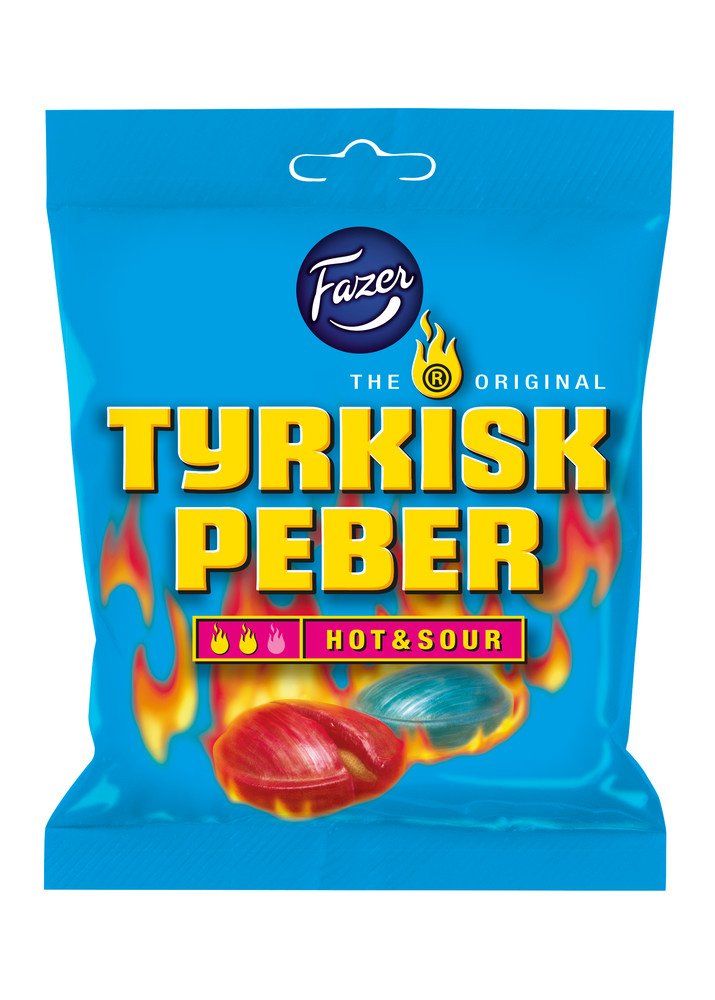 Fazer Tyrkisk Peber Hot &amp; Sour - Original - Finnish - Fruit - Pepper - Salmiak - Salmiac - Salty Licorice - Liquorice - Candies - Sweets - Bag 150g