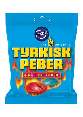Fazer Tyrkisk Peber Hot &amp; Sour - Original - Finnish - Fruit - Pepper - Salmiak - Salmiac - Salty Licorice - Liquorice - Candies - Sweets - Bag 150g