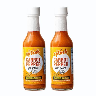 Splash Caf Carrot Pepper Hot Sauce - 5 Oz Bottle of Hot Sauce - Gourmet Hot Sauce - Best Hot Sauce for Fish and Seafood, Chicken, Pork, and Beef - Goes Great on Eggs (2)