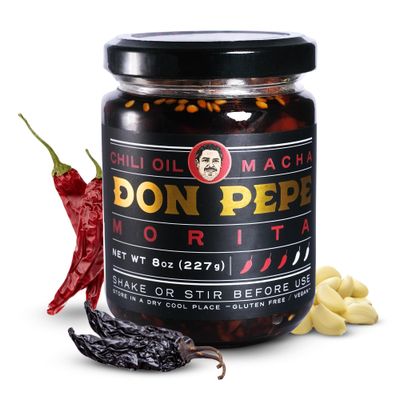 DON PEPE - Salsa Macha/Chili Oil with Dried Morita Chiles, Garlic &amp; More, Gluten-Free Vegan Gourmet Condiment with Authentic Mexican Flavors, Pairs Well with Various Cuisines, 8 oz/227 g