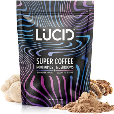 Lucid Superfood Organic Mushroom Coffee with Nootropics - Lion&#39;s Mane, Tremella, Cordyceps &amp; Turkey Tail - Instant Mushroom Coffee Focus Brain Health - Alpha GPC, L-Theanine, Ginko Biloba - USA Made