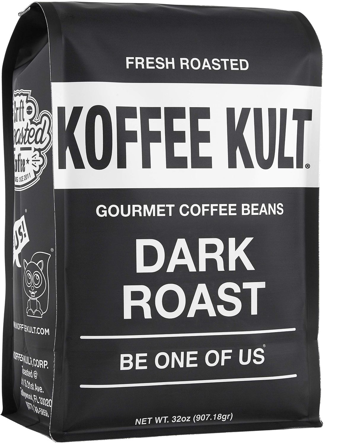 Koffee Kult Dark Roast Whole Bean Coffee, Small Batch 100% Arabica Gourmet Blend, Smooth and Well Balanced, Artisan Roasted in 32oz, Resealable Package