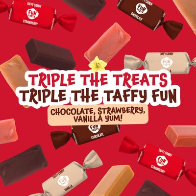 Neapolitan Taffies Candy Mix - 2 Pound Bulk Pack (150 Count) - Premium Assorted Caramels - Vanilla, Chocolate, Strawberry