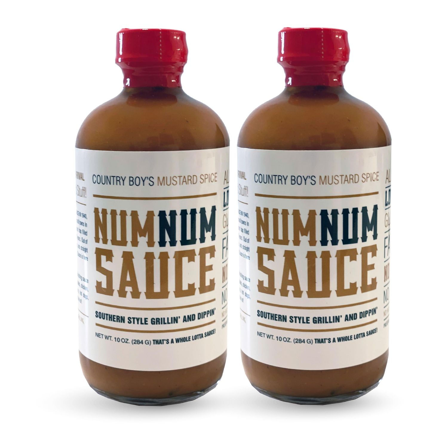 Num Num Sauce Kit - Mustard Spice and Hot Sauce Bundle - Pack of 2 (10oz Bottles) - Southern Style Grill and Dipping - Low Sodium, Fat-Free, No Preservatives and Gluten-Free Dipping Mustard Set