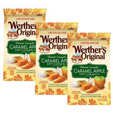 Werther&#39;s Original Harvest Caramel Apple Filled Soft Candy - Soft and Creamy, Individually Wrapped, Perfect for Sharing, Old World Recipe - 8.57 Oz Bag (Pack of 3)