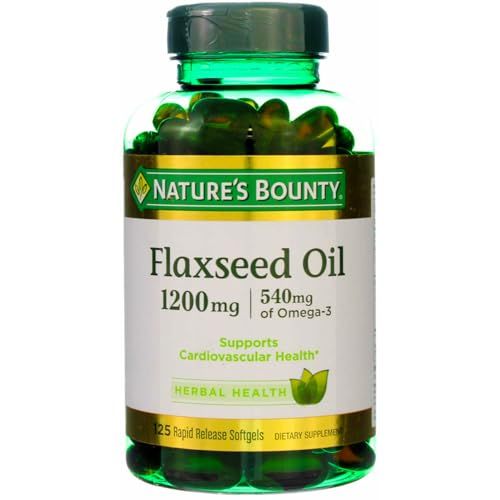 Nature&#39;s Bounty Flaxseed and Omega 3, Dietary Supplement, Supports Cardiovascular Health, 1200mg, Softgels, 125 ct