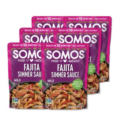 SOMOS Fajita Simmer Sauce - Taco Sauce with Tomatoes, Mild Red Chiles, &amp; Mix of Spices - Gluten Free - Plant Based - Non-GMO - All Natural - Perfect for Steak, Chicken, &amp; More - 8oz (6 Pack)