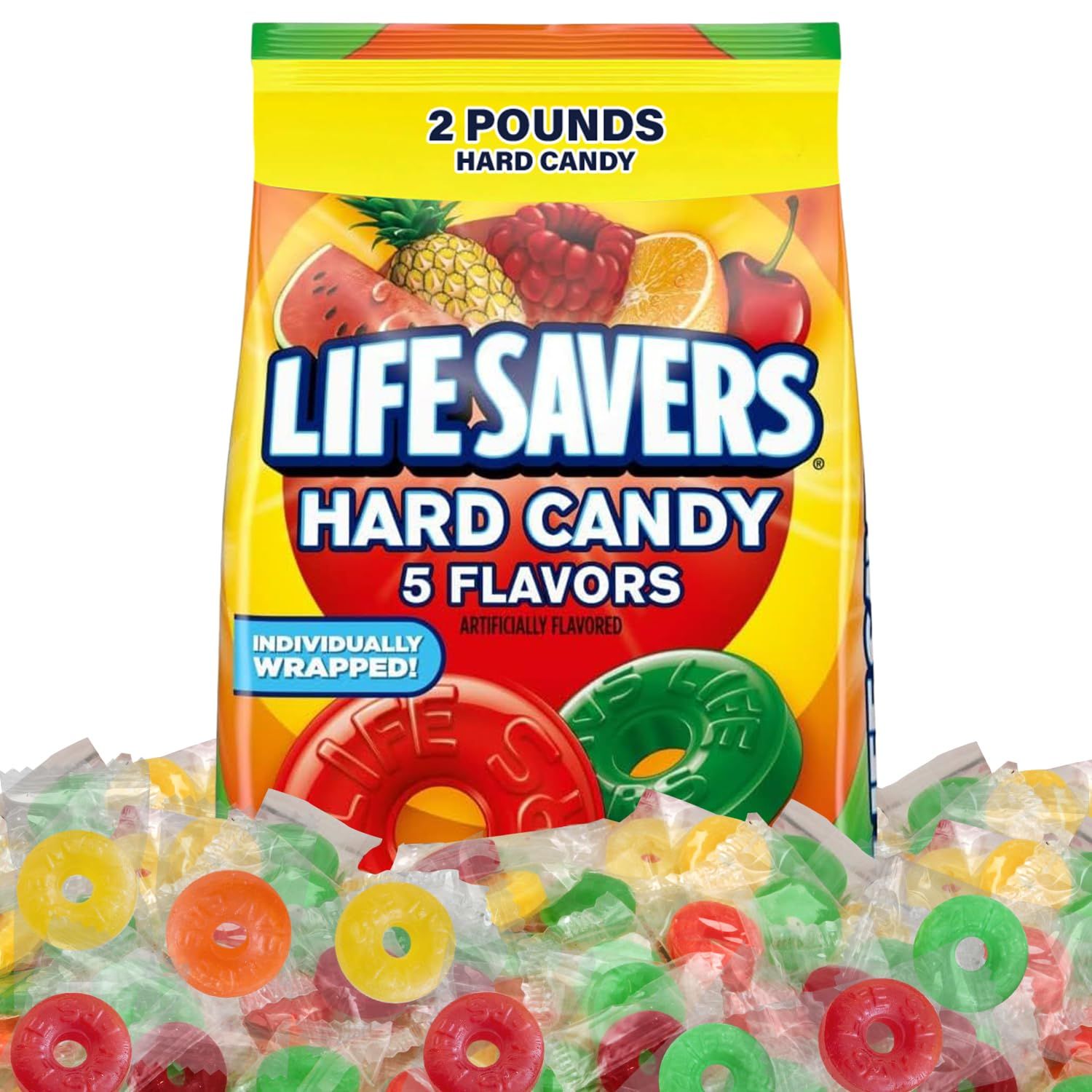 Assorted Hard Fruit Lifesaver Candy Bulk - Bulk Candy Individually Wrapped, Ideal Candies Bulk for Buffets and Party Favors or Snacking at Home, Perfect for Sharing with Friends and Family. 2 Pounds