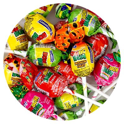Bon Bon Bum Assorted Flavors Candy Lollipops, 1 Pound Bulk Candy (Approx. 22 pcs.), Individually Wrapped Lollipops with Bubble Gum Center, The Hampton Popcorn &amp; Candy Company