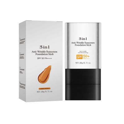 3 In 1 Anti-Wrinkle Foundation Stick with SPF 50, Korean Hydrating Lightweight Flawless Eraser Foundation Stick with Brush, Full Coverage Thin and Natural Finish (03, 20g)