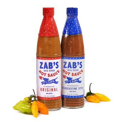 Zab&#39;s Hot Sauce Variety Pack, Original and St. Augustine Style (6oz Each, 2 Pack), Naturally Sweet Heat &amp; Signature Slow Burn from Datil Peppers, Gluten-Free, Perfect for Pizza, Wings, BBQ, &amp; More