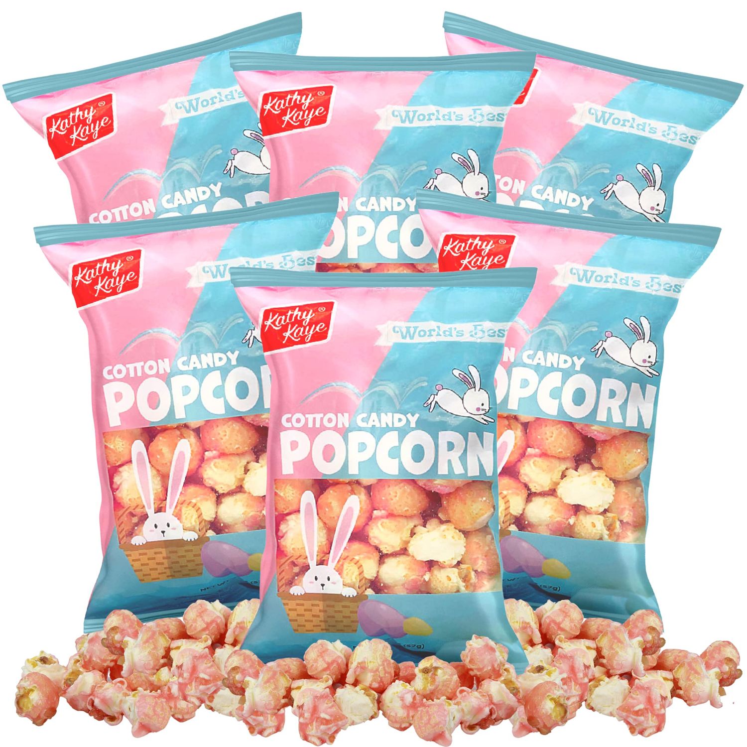 Bulk Cotton Candy Flavored Gourmet Popcorn Individual Bags Easter Basket Stuffer, Spring Themed Pink Coated Snack Bag (6 Pack)