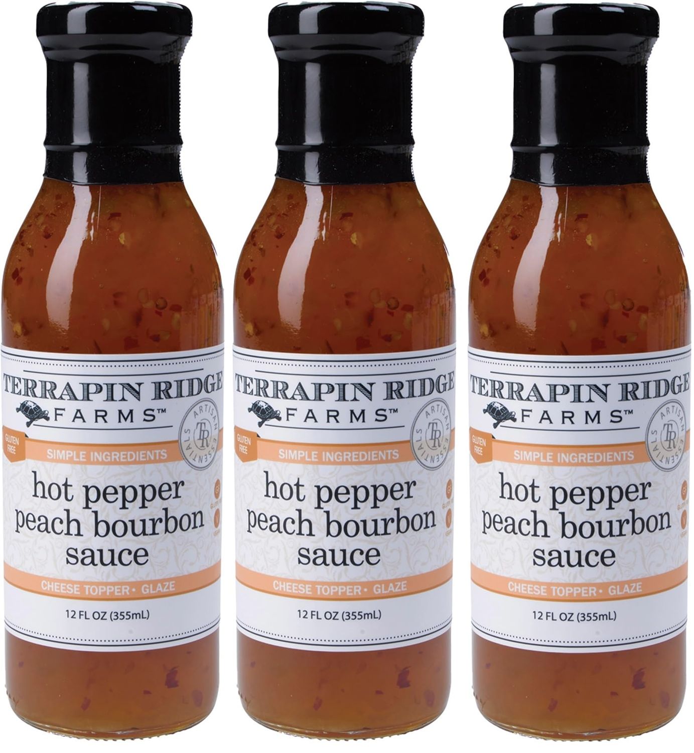 Terrapin Ridge Farms Hot Pepper Peach Bourbon Sauce - Three 12 Fluid Ounce Bottles