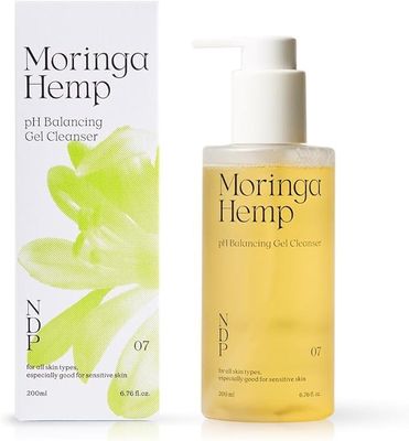 NATURAL DERMA PROJECT Moringa Hemp Gel Cleanser (200ml / 2.76 Fl oz) pH Balance, Nourishing Facial Cleansing, Daily Mild Face Wash for Sensitive Skin, NDP