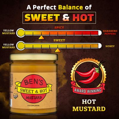 Ben's Sweet &amp; Hot Mustard Spicy Mustard Dipping Sauce and Yellow Mustard Spread Deli Mustard All Natural Mustard Sweet &amp; Hot 8 oz