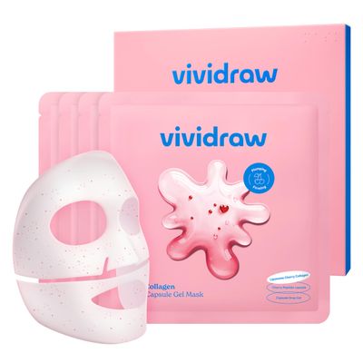 vividraw Cherry Collagen Firming Capsule Ampoule Gel Mask (4EA) Real Hydrogel Korean Face Masks with Peptide Anti-Aging, Fine Lines &amp; Pore Minimizer Boosts Elasticity &amp; Enhances Glow Skin
