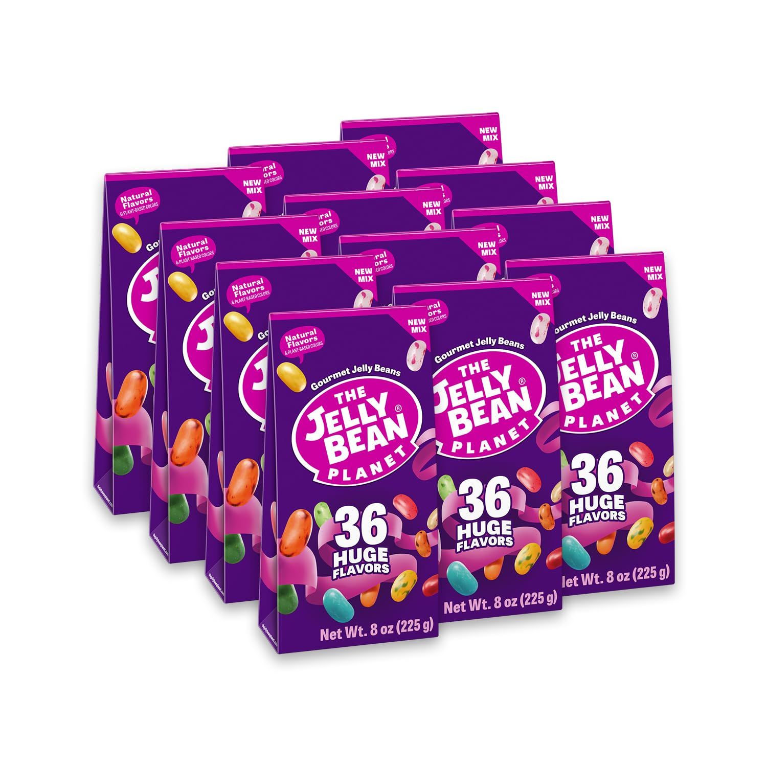 The Jelly Bean Planet, Gourmet Jelly Beans Gift 12 Pack - 36 Huge Natural Fruit Flavors, Seasonal, Birthday, Easter Candy, Plant Based Colors - Gluten Free, Fun Bulk Sweets Assortment