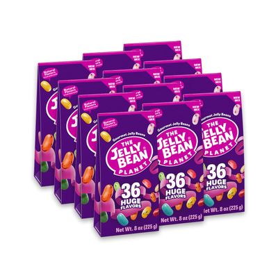 The Jelly Bean Planet, Gourmet Jelly Beans Gift 12 Pack - 36 Huge Natural Fruit Flavors, Seasonal, Birthday, Easter Candy, Plant Based Colors - Gluten Free, Fun Bulk Sweets Assortment