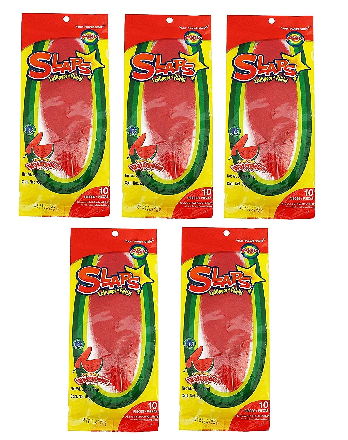 Pigui Mexican Slaps Lollipop Candy Watermelon Flavor - 50 Pieces Total Dulces Pigui Slaps Paletas