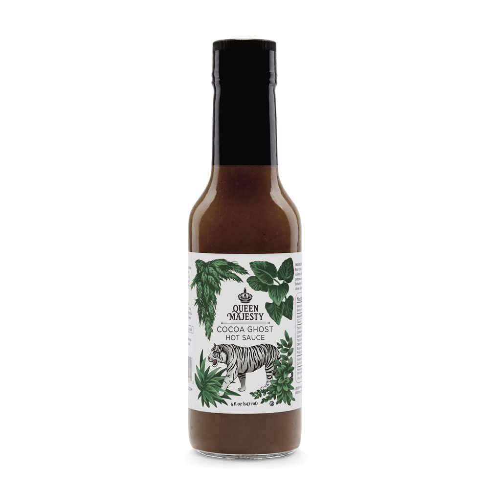 Queen Majesty COCOA GHOST HOT SAUCE 5oz - All Natural Habanero &amp; Ghost Pepper Condiment with Chipotle - Vegan, Low-Carb, No Sugar, Kosher, Gluten Free, non GMO, Featured on Hot Ones