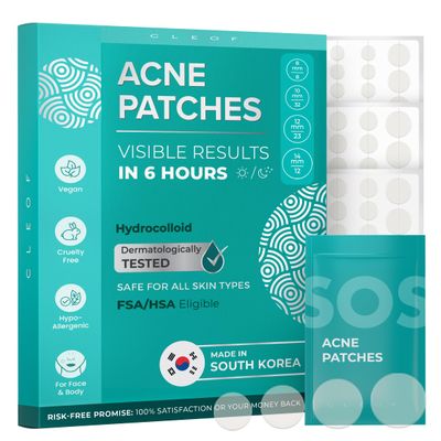 Hydrocolloid Pimple Patches (Made in Korea) FSA/HSA Eligible - Vegan, Hypoallergenic, Cruelty-Free Acne Circle Stickers for Overnight Use, for Zits, Spots, Pimples, Whiteheads (74 Count, Mixed Sizes)