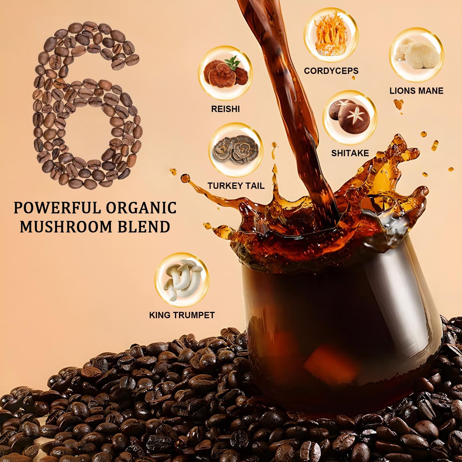 LYFE Organic Instant Decaf Mushroom Coffee, 40 Servings – Lion's Mane, Chaga, Cordyceps & Turkey Tail