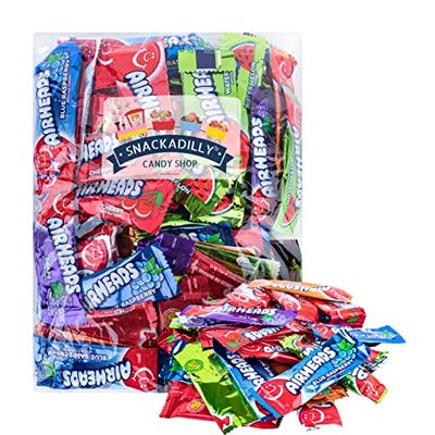 Airheadz 3Lb Bulk Bag Mini Air Head Bars - About 108 Pieces - Cherry, Grape, Mystery Flavor, Orange, &amp; Watermelon Flavors Packed By Snackadilly