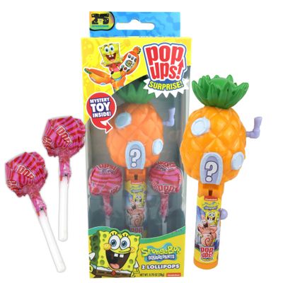 Imaginings 3 Christmas SpongeBob Pop Up Gift Set, Cartoon Themed Lollipop Holder, Includes Two Strawberry Flavored Suckers, 0.70 Ounces