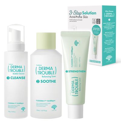 FUSIDYNE Derma Trouble 3-Step Acne Treatment Set - 2x a Daily Korean Skincare Kit for Sensitive, Acne-Prone Skin (Bubble Cleanser Toner Cream), Fusiderm-T Soothing &amp; Moisturizing Formula