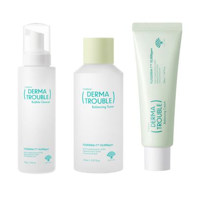 FUSIDYNE Derma Trouble 3-Step Acne Treatment Set - 2x a Daily Korean Skincare Kit for Sensitive, Acne-Prone Skin (Bubble Cleanser Toner Cream), Fusiderm-T Soothing &amp; Moisturizing Formula