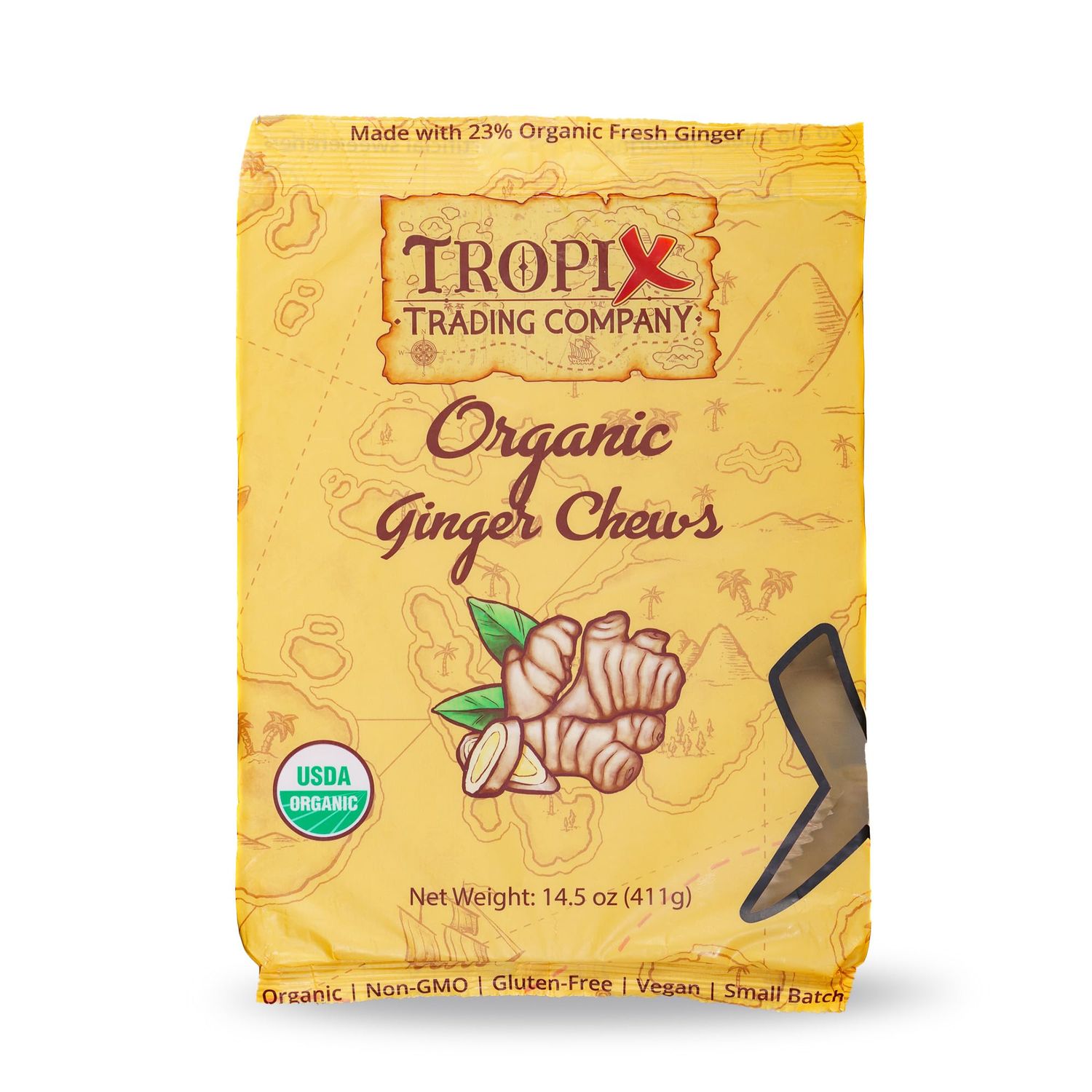Tropix Trading Company Organic Ginger Chews - Sweet and Spicy, Made with Fresh USDA Organic Ginger, Non-GMO, No Added Flavorings, Vegan, Gluten-Free