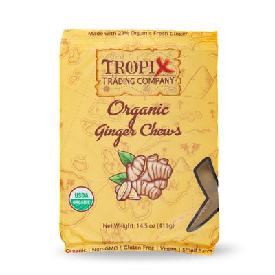 Tropix Trading Company Organic Ginger Chews - Sweet and Spicy, Made with Fresh USDA Organic Ginger, Non-GMO, No Added Flavorings, Vegan, Gluten-Free