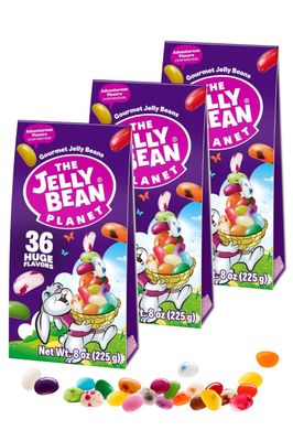 The Jelly Bean Planet Easter Jelly Beans, Pack of 3 (3x8oz) - Gourmet Jellybeans with 36 Huge Natural Fruit Flavors, Gluten Free, Fun Easter Candy Gift in Bunny Design boxes for Baskets &amp; Gifting