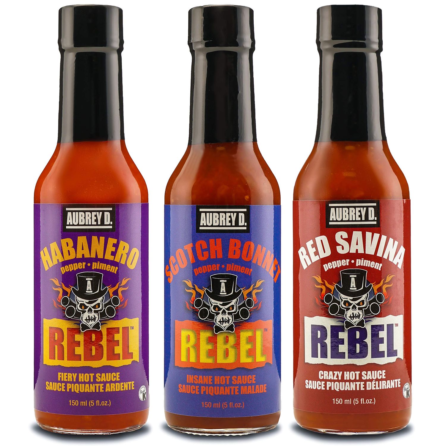 Aubrey D. Blazing Hot Sauce Set Of 3, Red Savina Pepper, Habanero Pepper &amp; Scotch Bonnet Pepper, Hot Sauce Lovers Set of 3 Bottles 5 oz Each
