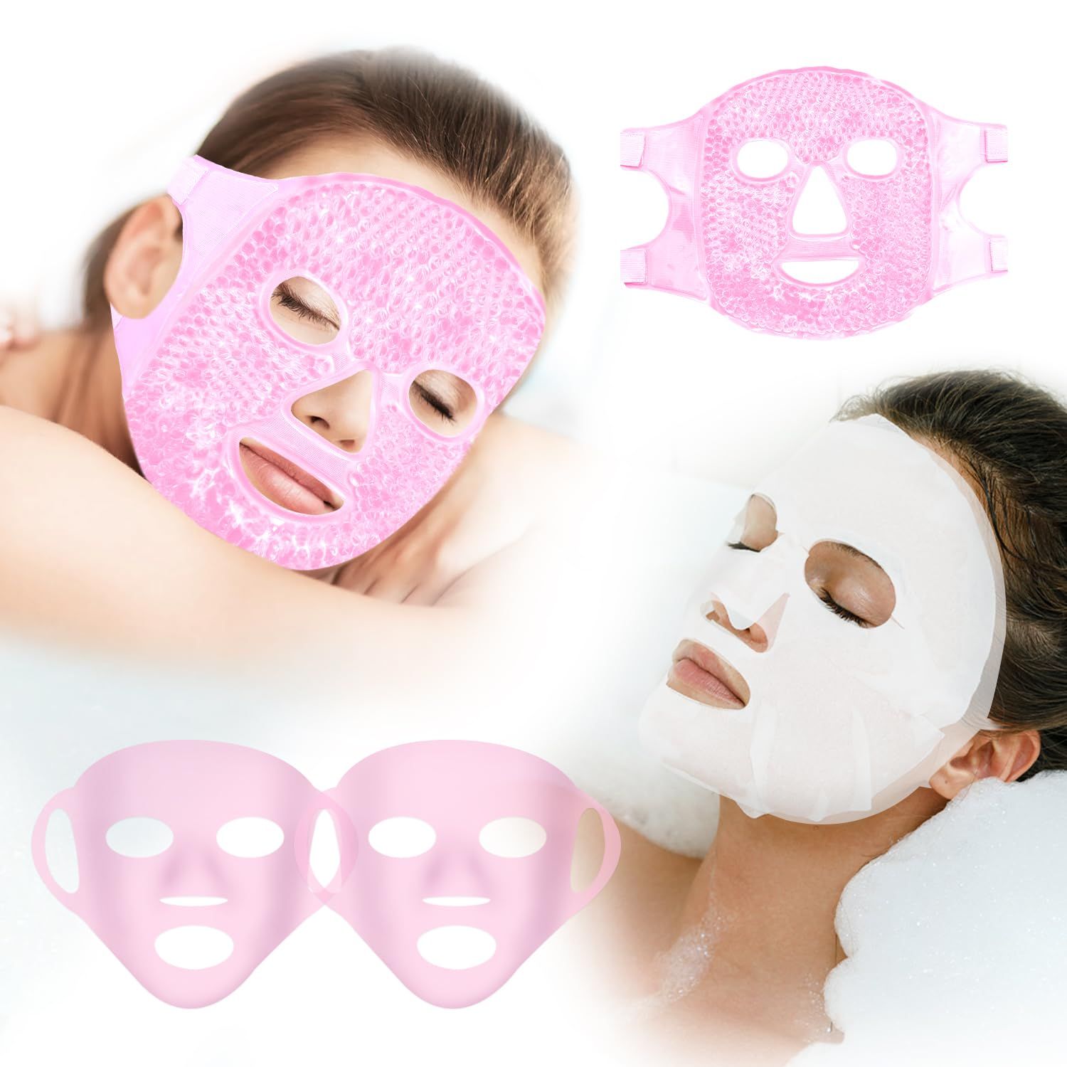 CONBELLA Ice Face Mask and 2PCS Silicone Face Mask Cover Set, Cooling Face Mask for Pain Relief, Migraine &amp; Wisdom Tooth Surgery Reusable, Hot and Cold Ice Mask for Women Puffiness Swelling Beauty