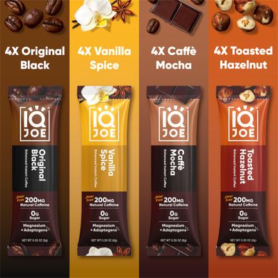 IQJOE Mushroom Coffee Packets (16 Servings) Lions Mane, Magtein Magnesium, Antioxidants, Adaptogens - Variety Pack - Instant Coffee for Focus, Clarity, Mood, Energy Boost - Sugar Free, Keto, Vegan