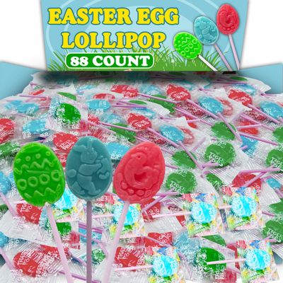 Easter Egg Lollipops, 88 Pc Egg Shaped Suckers, Fruit Flavors Bulk Easter Treats, Bunny, Egg, &amp; Chick Designs, Kids Egg Hunt Candy